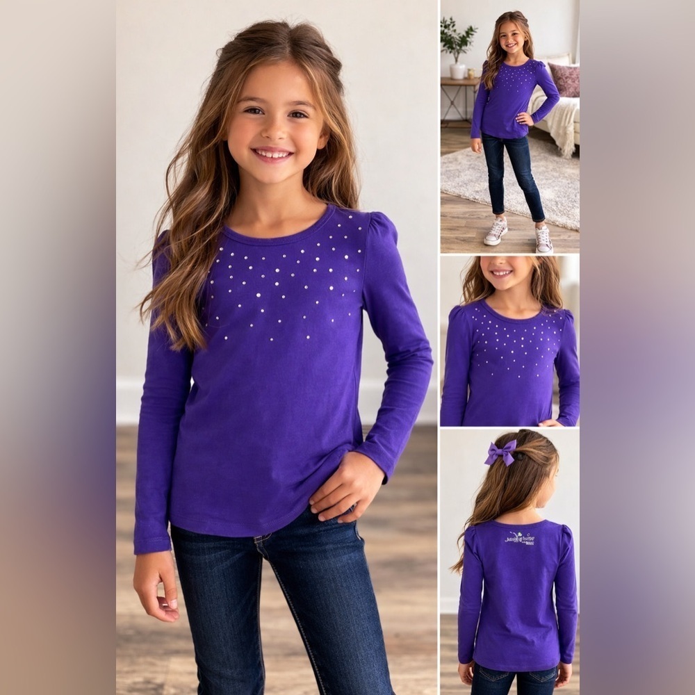 Purple Kids Long Sleeve Top with Studded Design
